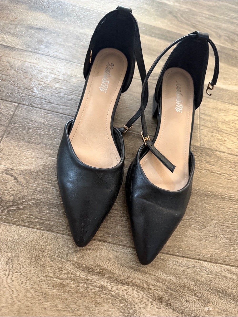 Charles & Keith Black Pointed Toe Ankle-Strap Heels